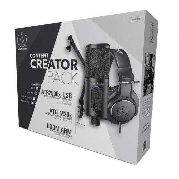 Audio Technica Content Creator USB Mic, Headphones and Stand Combo Pack